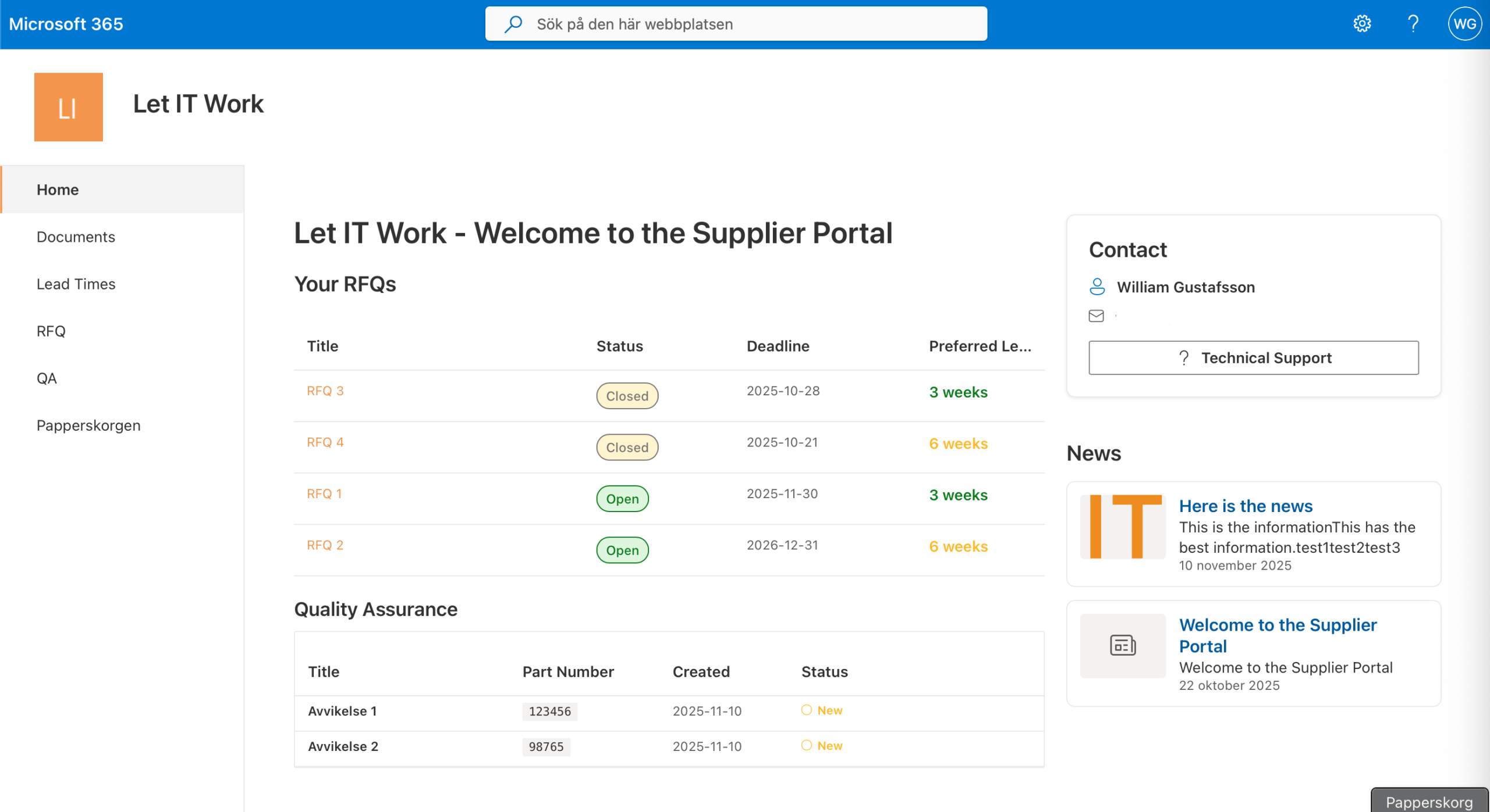 Leverantörsportal demo